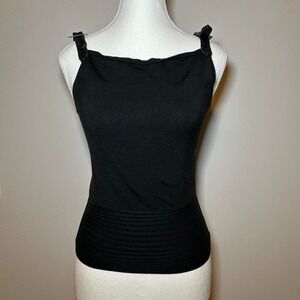 Cache' silk vintage black tank top summer leather straps goth grunge moto S
